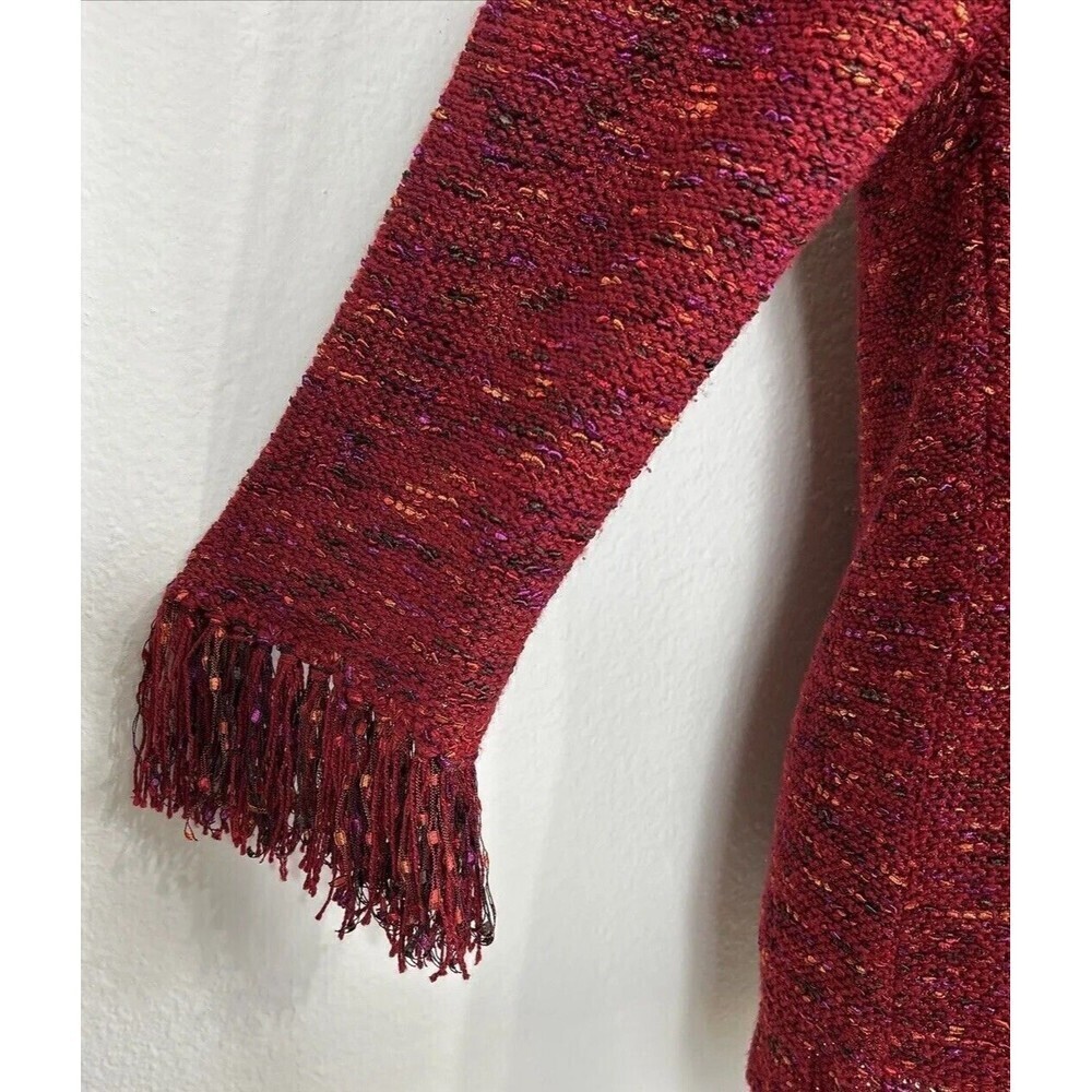 Coldwater Creek Dark Red Pullover Sweater Large (14/16) Fringe Cuffs Knit Casual - Picture 8 of 12
